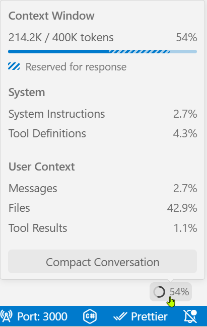 Copilot context window screenshot